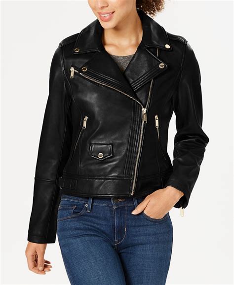 michael kors leather zipper moto jacket|Michael Kors petite leather jacket.